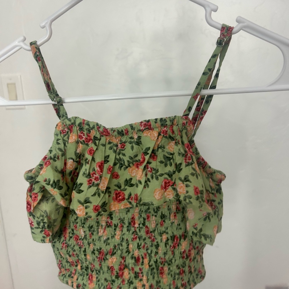 Floral Green Ruffle Top